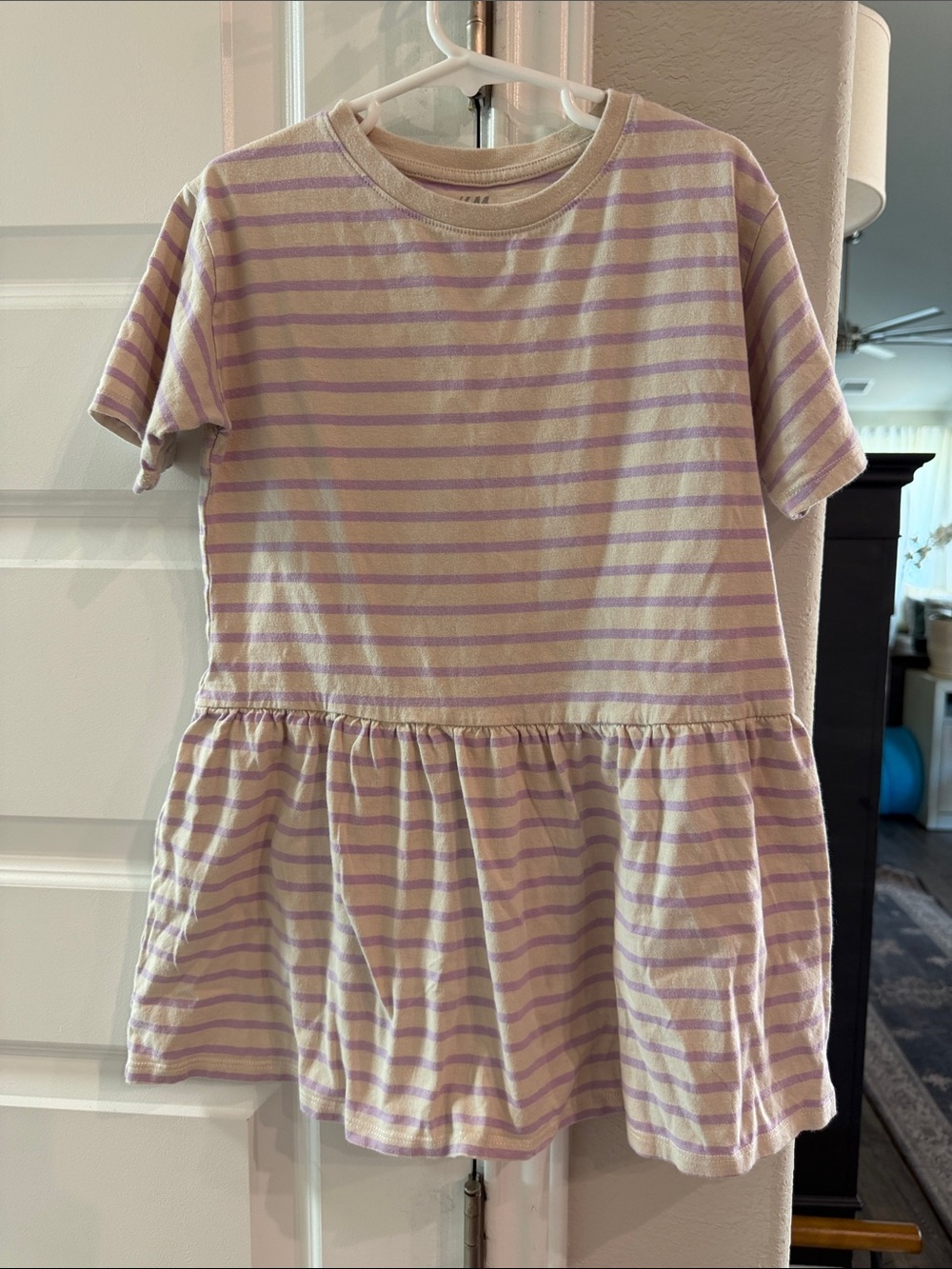 Girls' H&M Lavender & Cream Striped Short Sleeve Swing Dress- 5T